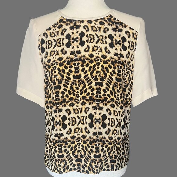 A.L.C. Silk Leopard Print Short Sleeve Top – Size 2 - Picture 2 of 8